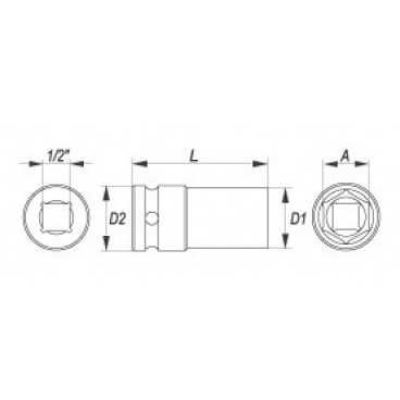 Nástavec 1/2" rázový šestihranný hluboký 13 mm CrMo