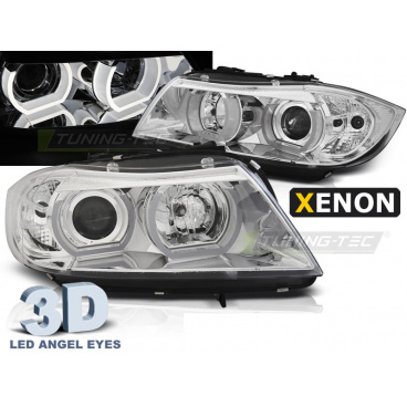 BMW E90/E91 03.2005-08.2008 přední čirá světla 3D U-Type chrome HID