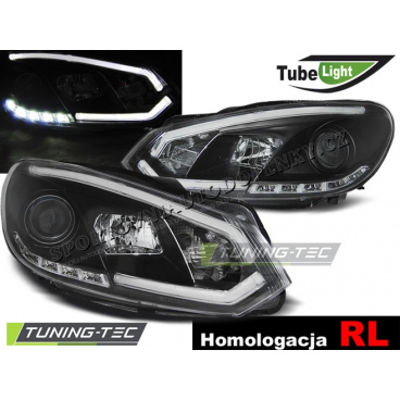 VW Golf 6 10.2008- přední čirá světla LED Tube Lights black