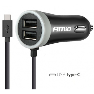 Automobilová nabíječka 12/24V USB typ C + 2xUSB 2.4A