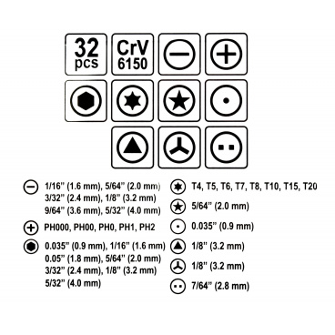 Šroubovák hodinářský + bity 32 ks CrV
