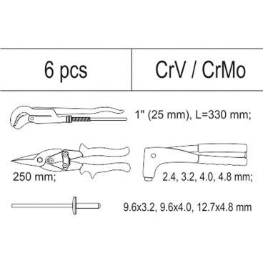 Vložka do zásuvky - kleště nýtovací, 3x sada nýtů, nůžky na plech, hasák 330mm