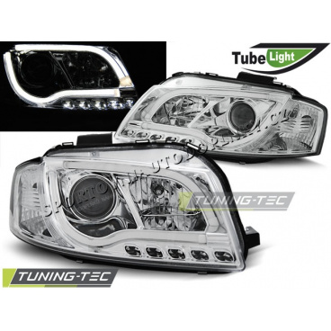 AUDI A3 8P 05.2003-03.2008 PŘEDNÍ ČÍRÁ SVĚTLA LED TUBE LIGHTS CHROME