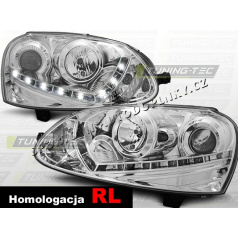 VW GOLF V 2003-09 PŘEDNÍ ČÍRÁ SVĚTLA DAYLIGHT LED CHROME