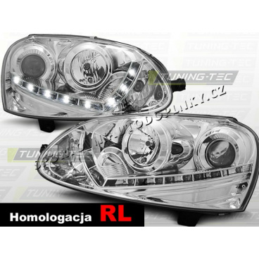 VW GOLF V 2003-09 PŘEDNÍ ČÍRÁ SVĚTLA DAYLIGHT LED CHROME