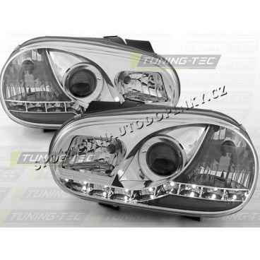 VW GOLF IV 1997-03 PŘEDNÍ ČÍRÁ SVĚTLA DAYLIGHT LED CHROME