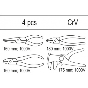 Vložka do zásuvky - sada kleští elektrikářských 1000V, 4ks