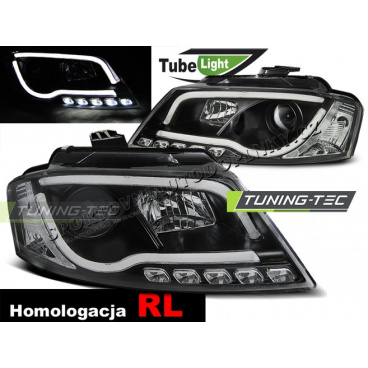 Audi A3 8P 2008-12 přední čirá světla Led Tube Lights DRL black