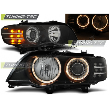 BMW X5 E53 09.1999-10.2003 PŘEDNÍ ČÍRÁ SVĚTLA ANGEL EYES BLACK LED INDICATOR