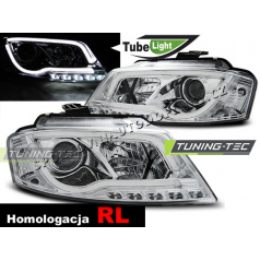 Audi A3 8P 2008-12 přední čirá světla Led Tube Lights DRL chrome