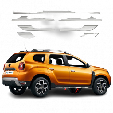 Nerez chrom lišty bočních prahů Dacia Duster 2018+ Off-Road style Omtec (matné)