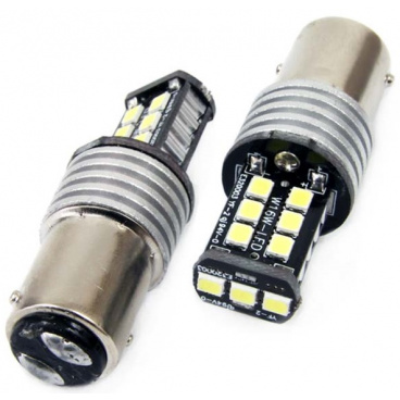 15 SMD LED bílé žárovky jednovláknové Ba15D 21W (P21W) CANBUS - 2 ks