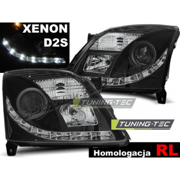 OPEL VECTRA C 04.2002-08.2005 PŘEDNÍ ČÍRÁ SVĚTLA DAYLIGHT LED DRL D2S BLACK