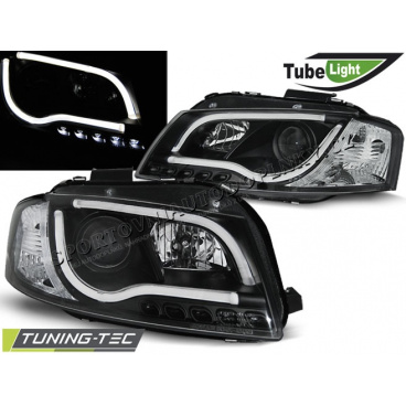 AUDI A3 8P 05.2003-03.2008 PŘEDNÍ ČÍRÁ SVĚTLA LED TUBE LIGHTS BLACK