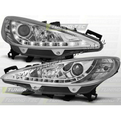 PEUGEOT 207 2006-09 PŘEDNÍ ČÍRÁ SVĚTLA DAYLIGHT LED CHROME