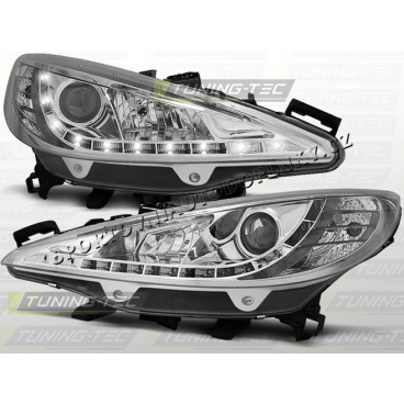 PEUGEOT 207 2006-09 PŘEDNÍ ČÍRÁ SVĚTLA DAYLIGHT LED CHROME