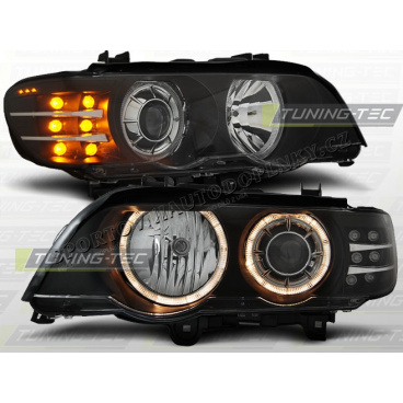 BMW X5 E53 09.1999-10.2003 přední čirá světla Angel Eyes Black Led Indicator Xenon