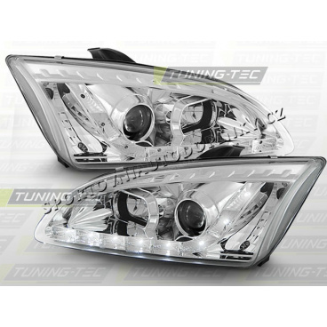 FORD FOCUS MK2 2004-08 PŘEDNÍ ČÍRÁ SVĚTLA DAYLIGHT LED CHROME