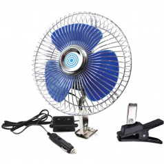 Ventilátor 12V otočný 21 cm + klips