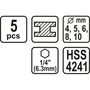 Sada vrtáků na kov 5ks HSS 1/4"