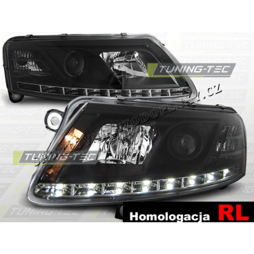 AUDI A6 (C6) 2004-08 PŘEDNÍ ČÍRÁ SVĚTLA DAYLIGHT LED BLACK - HOMOLOGACE RL