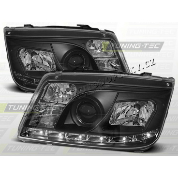 VW BORA 1998-05 PŘEDNÍ ČÍRÁ SVĚTLA DAYLIGHT LED BLACK