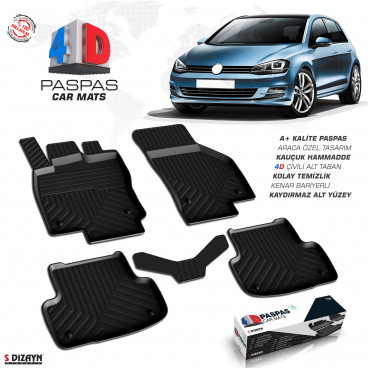 Gumový set 4D nejkvalitnějších přesných autokoberců VW Golf VII 2012-21