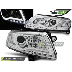 AUDI A6 C6 04.2004-2008 PŘEDNÍ ČÍRÁ SVĚTLA LED TUBE LIGHTS CHROME