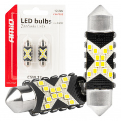 LED žárovky CANBUS Festoon C5W 12SMD 2016 36mm Bílá 12V 24V AMIO-04236