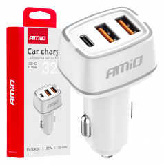 Autonabíječka 2x USB-A + USB-C 32W AMIO-03890