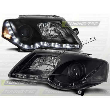 VW PASSAT B6 (3C) 2005-10 PŘEDNÍ ČÍRÁ SVĚTLA DAYLIGHT LED BLACK