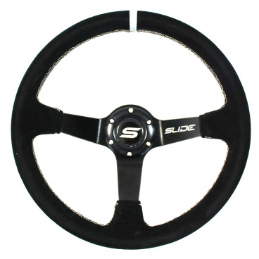 Sportovní volant WRC 350 mm černý semiš / stříbrný šev