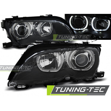 BMW E46 09.2001-03.2005 přední čirá světla Angel Eyes LED black