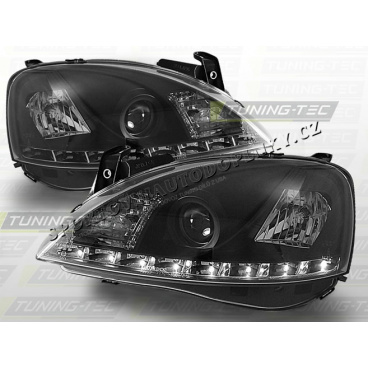 OPEL CORSA C 2000-06 PŘEDNÍ ČÍRÁ SVĚTLA DAYLIGHT LED BLACK