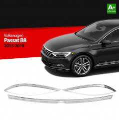 Nerez lišty horní hrany masky a světel VW Passat B8 2014-19 3 ks