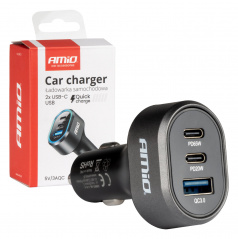 Rychlá autoadaptér 85W QC3.0 PD65W PD20W 2x USB-C 1x USB-A AMIO-04177