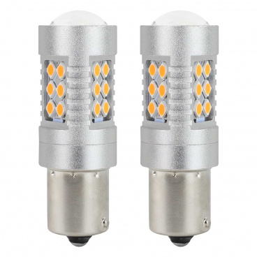 LED žárovky CANBUS BAU15S PY21W Oranžová Amber 12V 24V AMIO-02580