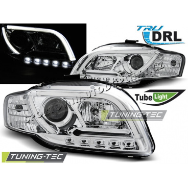 Audi A4 B7 11.2004-03.2008 přední čirá světla Led Tube Lights TRU DRL chrome