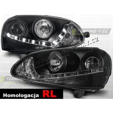 VW GOLF V 2003-09 PŘEDNÍ ČÍRÁ SVĚTLA DAYLIGHT LED BLACK