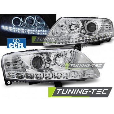 Audi A6 C6 04.2004-08 přední čirá světla Angel Eyes LED chrome